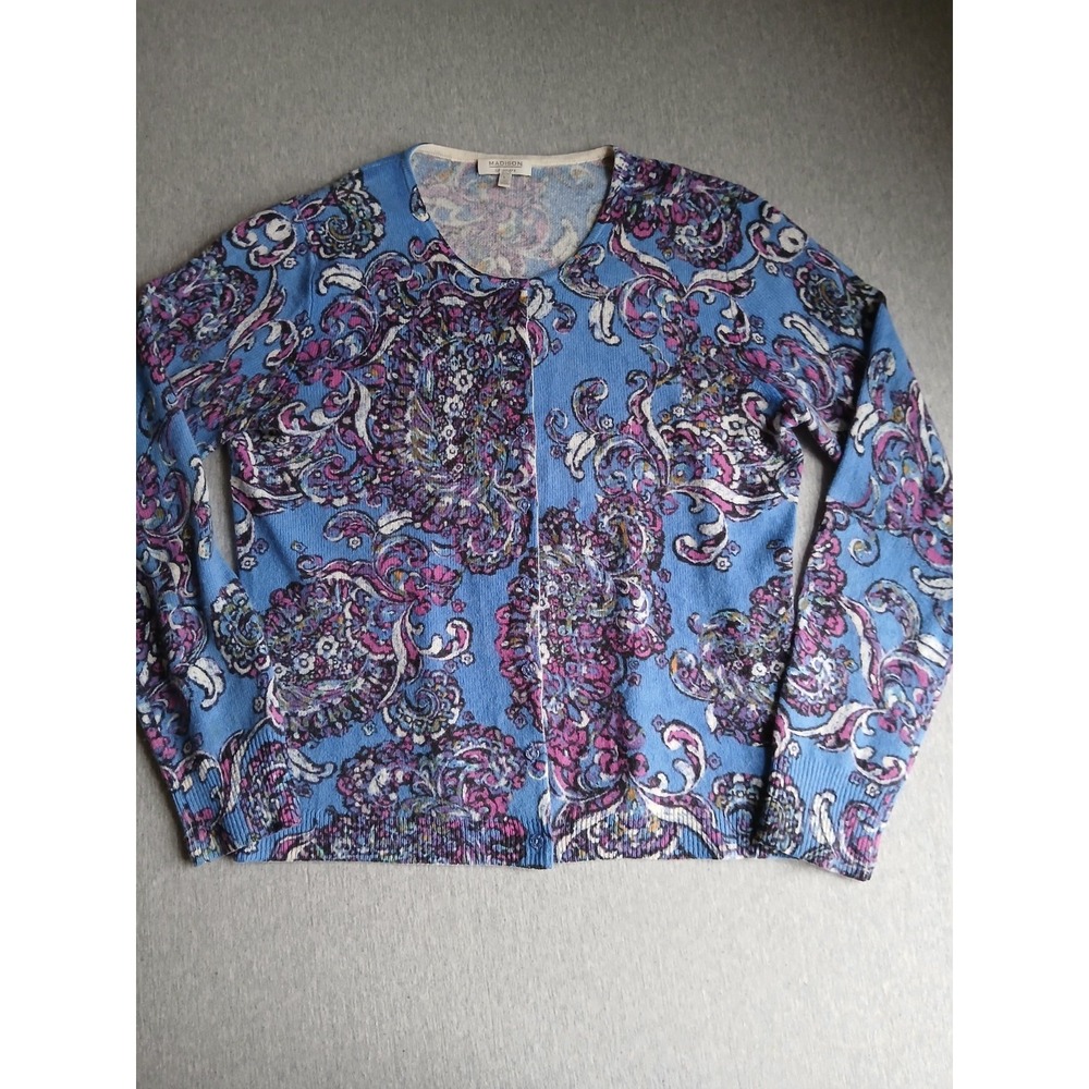 Madison Sweater Large 100 Cashmere Cardigan Crew Cozy Capsule Paisley Spring